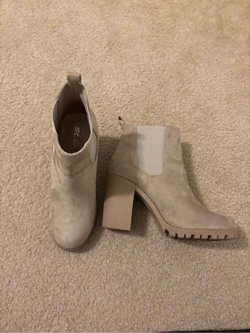 Soda Beige Suede Block Heel Chelsea Ankle Boots